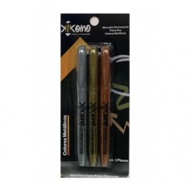 Marcador permanente colores metalicos Kikomo punto fino con 3 piezas