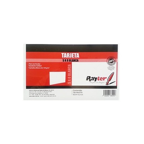 Tarjeta 5 x 8 blanca con 100 piezas Rayter