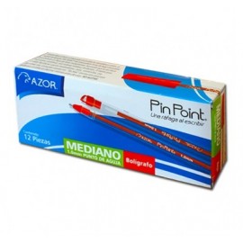 Boligrafo punto mediano rojo con 12 piezas pin point 1.0 mm azor