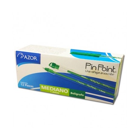 Bolígrafo punto mediano verde con 12 piezas pin point 1.0mm Azor